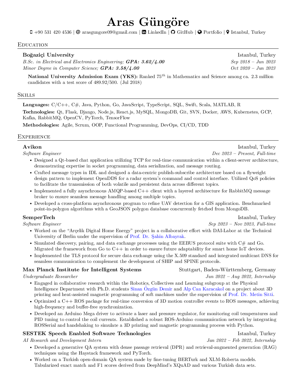 Dense academic resume template — a compiled one-page PDF