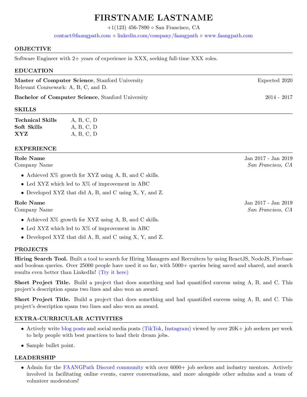 Bold ruled resume template — a compiled one-page PDF
