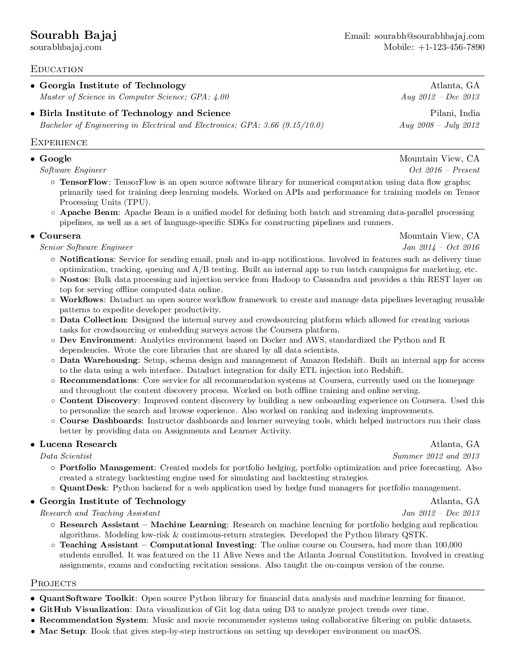 Dense professional resume template — a compiled one-page PDF